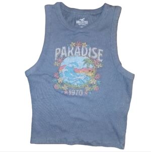 HOLLISTER Y2K Vintage Inspired Womens Blue "Paradise 1970" Graphic Tank Top Sz S
